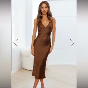 Hello Molly Text Me Later Midi Dress Espresso Brown XS